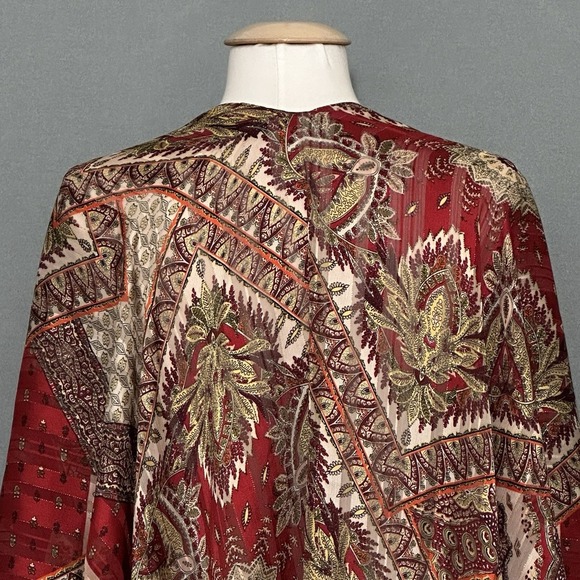 Simply Noelle Womens Top OS Red Paisley Sparkle Tassel Open Classic Boho Hippie - Picture 8 of 15